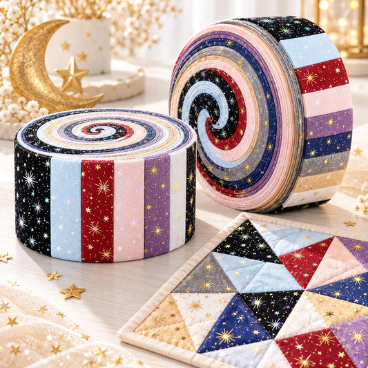 10pcs Vintage Hot Stamping Star Pattern Jelly Roll Fabric Strips 2.5X19.7inch Pre-Cut 100% Polyester For Patchwork Quilts, Table Runners, Placemats, Tote Bags, Storage Pouches, Makeup Bags, Coasters, Quilt Blocks & Binding