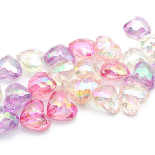 20Pcs Transparent Love Heart Acrylic Beads Iridescent Solid Color Loose Spacer Beads for DIY Jewelry Making Accessories DIY Bracelet Necklace Chain Earrings Charm Bangle Decors Craft Pen Supplies Festive Decorations