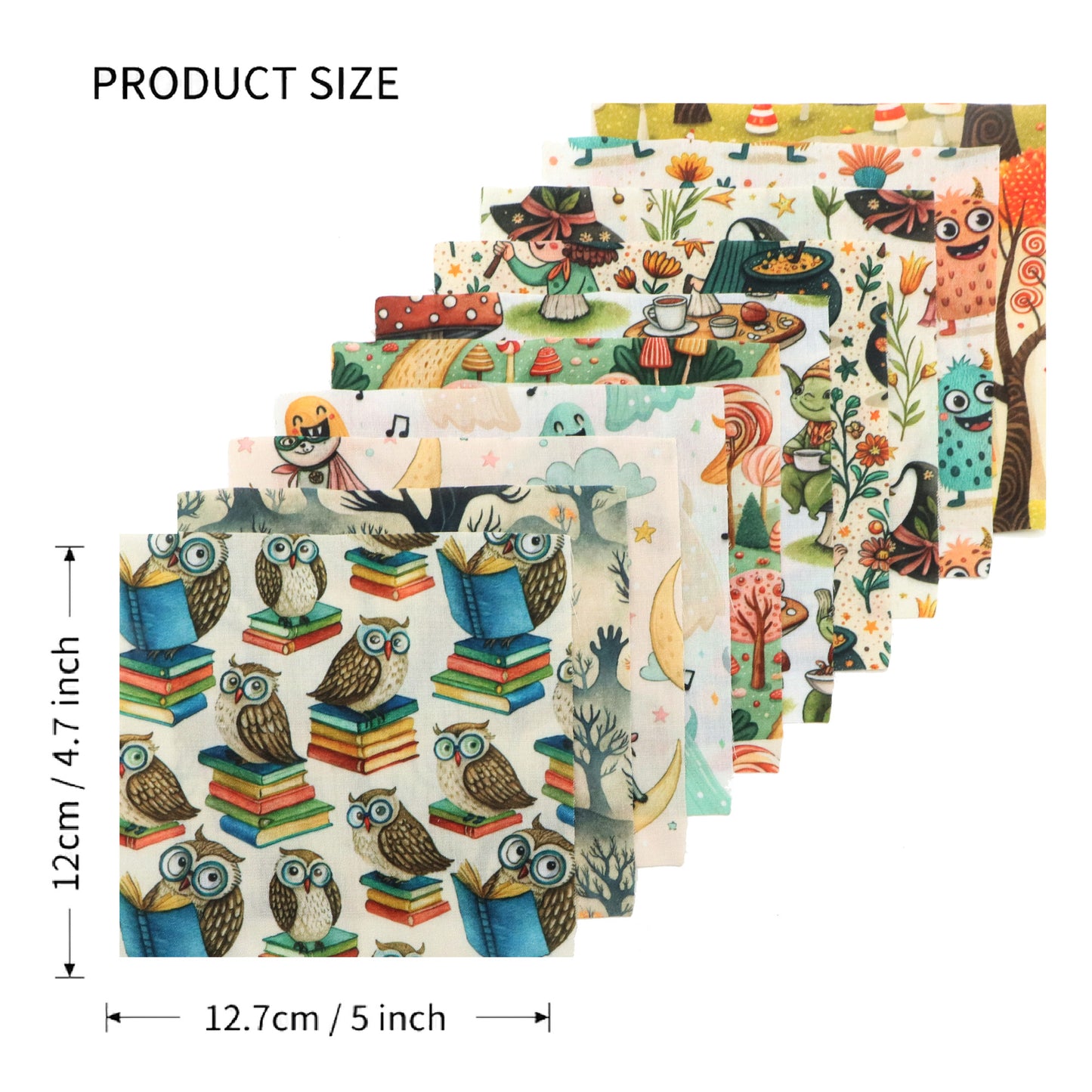 10Pc/Set Halloween Series Flower Owl Skull Pumpkin Witch Mushroom Cat Fat Quarter Fabric, Pre-Cut Square Fabric Assort, Fabric Set, Craft Fabric, Handmade DIY Patchwork Fabric,Home Quilting Sewing Fabric, Packaging Fabric, Scrapbooking Craft Hobbyist