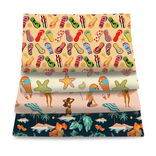 4Pc/set 7.87x7.87inch/19.68x17.7inch Beach series Precut Quilting Fabric Fat Quarter Fabric Bundle, Polyester Quilting Squares for Patchwork, DIY Crafts Projects, DIY Wallet Making