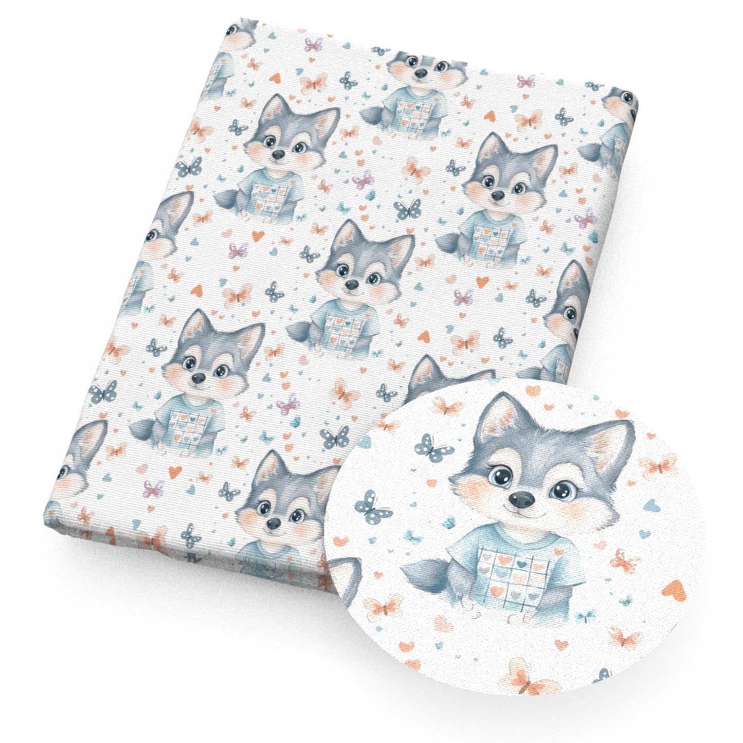 fox butterfly heart love fabric