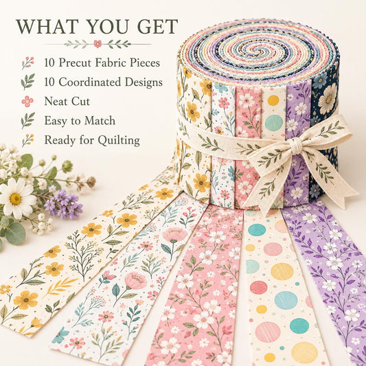 10pcs Vintage Floral Pattern Jelly Roll Fabric Strips 2.5X19.7inch Pre-Cut 100% Polyester For Patchwork Quilts, Table Runners, Placemats, Tote Bags, Storage Pouches, Makeup Bags, Coasters, Quilt Blocks & Binding