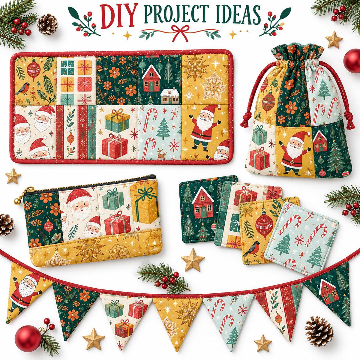 10Pc/Set Christmas Flower Deer Tree Santa Claus Crutch Series Fat Quarter Fabric, Pre-Cut Square Fabric Assort, Fabric Set, Craft Fabric, Handmade DIY Patchwork Fabric,Home Quilting Sewing Fabric, Packaging Fabric, Scrapbooking Craft Hobbyist