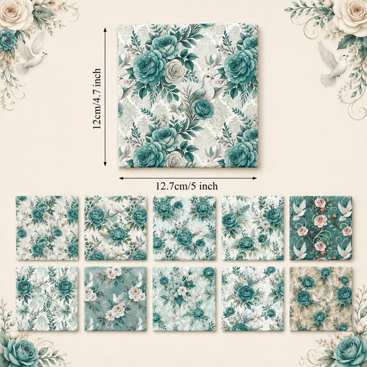 10Pc/Set Flower Green Series Fat Quarter Fabric, Pre-Cut Square Fabric Assort, Fabric Set, Craft Fabric, Handmade DIY Patchwork Fabric,Home Quilting Sewing Fabric, Packaging Fabric, Scrapbooking Craft Hobbyist