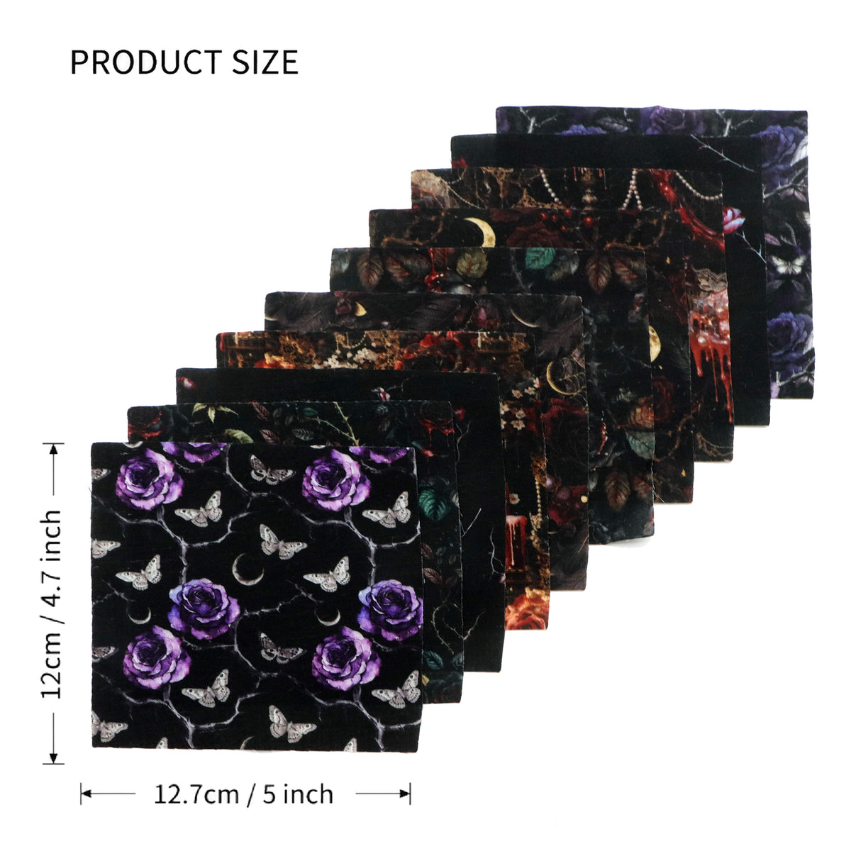 10Pc/Set Halloween Flower Black Series Fat Quarter Fabric, Pre-Cut Square Fabric Assort, Fabric Set, Craft Fabric, Handmade DIY Patchwork Fabric,Home Quilting Sewing Fabric, Packaging Fabric, Scrapbooking Craft Hobbyist