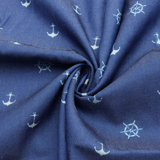 1pc Ocean Anchor Printed Polyester Fabric - 59x19.68 Inch Precut Faux Denim, Navy Blue & White Anchor Print, 100% Polyester for Quilting, DIY Crafts, Cushions, Pillows, Bags & Home Decor, Cushion Making | Nautical Design | Durable Fabric