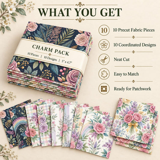 10Pc/Set Flower Plaid Series Fat Quarter Fabric, Pre-Cut Square Fabric Assort, Fabric Set, Craft Fabric, Handmade DIY Patchwork Fabric,Home Quilting Sewing Fabric, Packaging Fabric, Scrapbooking Craft Hobbyist