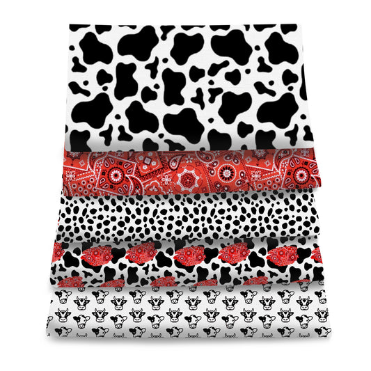 4Pc/set 7.87x7.87inch(20x20cm) cow pattern series Precut Quilting Fabric Fat Quarter Fabric Bundle, Polyester Quilting Squares for Patchwork, DIY Crafts Projects, DIY Wallet Making