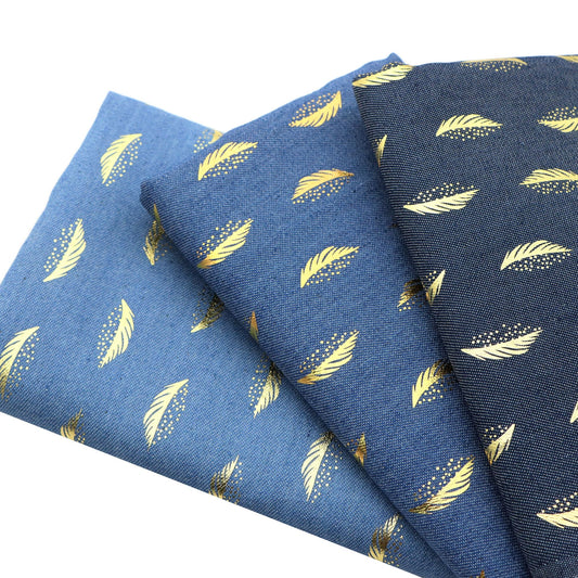 1Pc feather Golden Hot Stamping Pre-Washed Denim Fabric - 59x19.68inch(150x50cm) DIY Crafts Projects, DIY Wallet Making