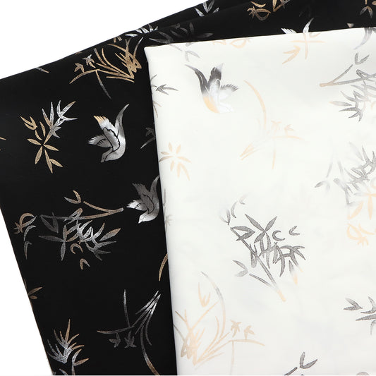 1Pc Golden Foil silvery hot stamping bird glass Chiffon Fabric - 59x19.68inch(150x50cm) Pre-cut Fabric,Perfect for DIY Sewing,Bags,Party Decor, Tablecloths, Gift Wrapping,Cushions & Furniture Covers