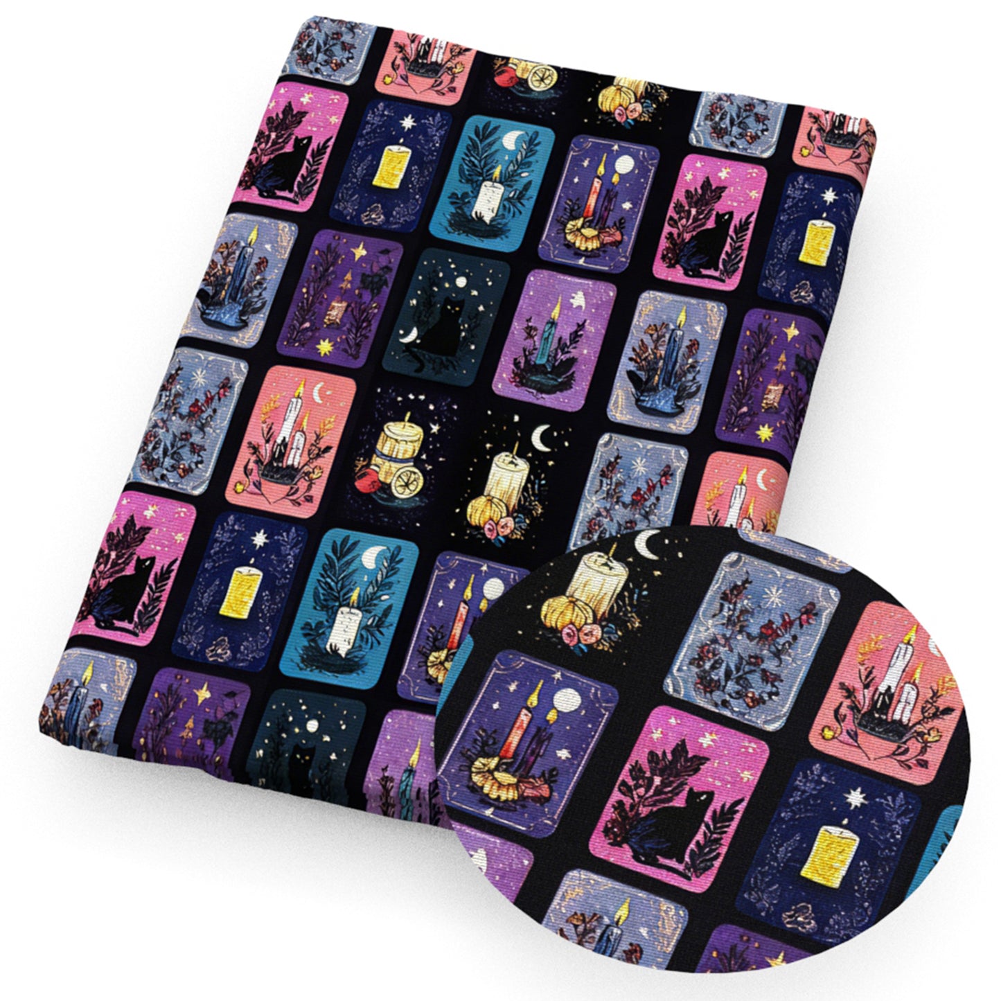 plaid grid cat moon candles tarot card star starfish fabric