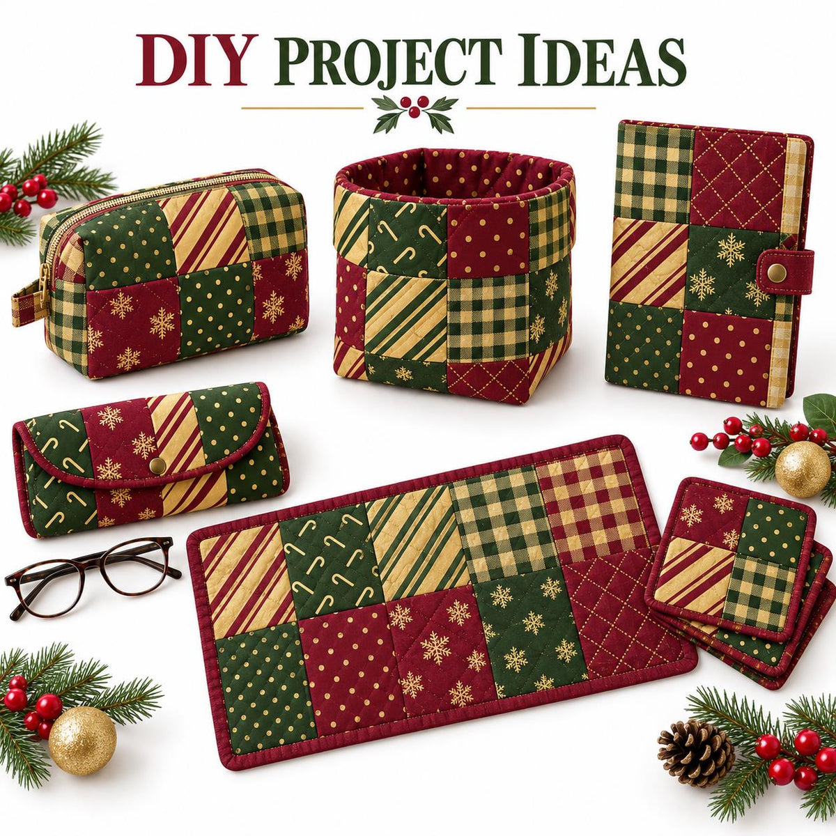 10Pc/Set Christmas Series Plaid Stripe Crutch Fat Quarter Fabric, Pre-Cut Square Fabric Assort, Fabric Set, Craft Fabric, Handmade DIY Patchwork Fabric,Home Quilting Sewing Fabric, Packaging Fabric, Scrapbooking Craft Hobbyist