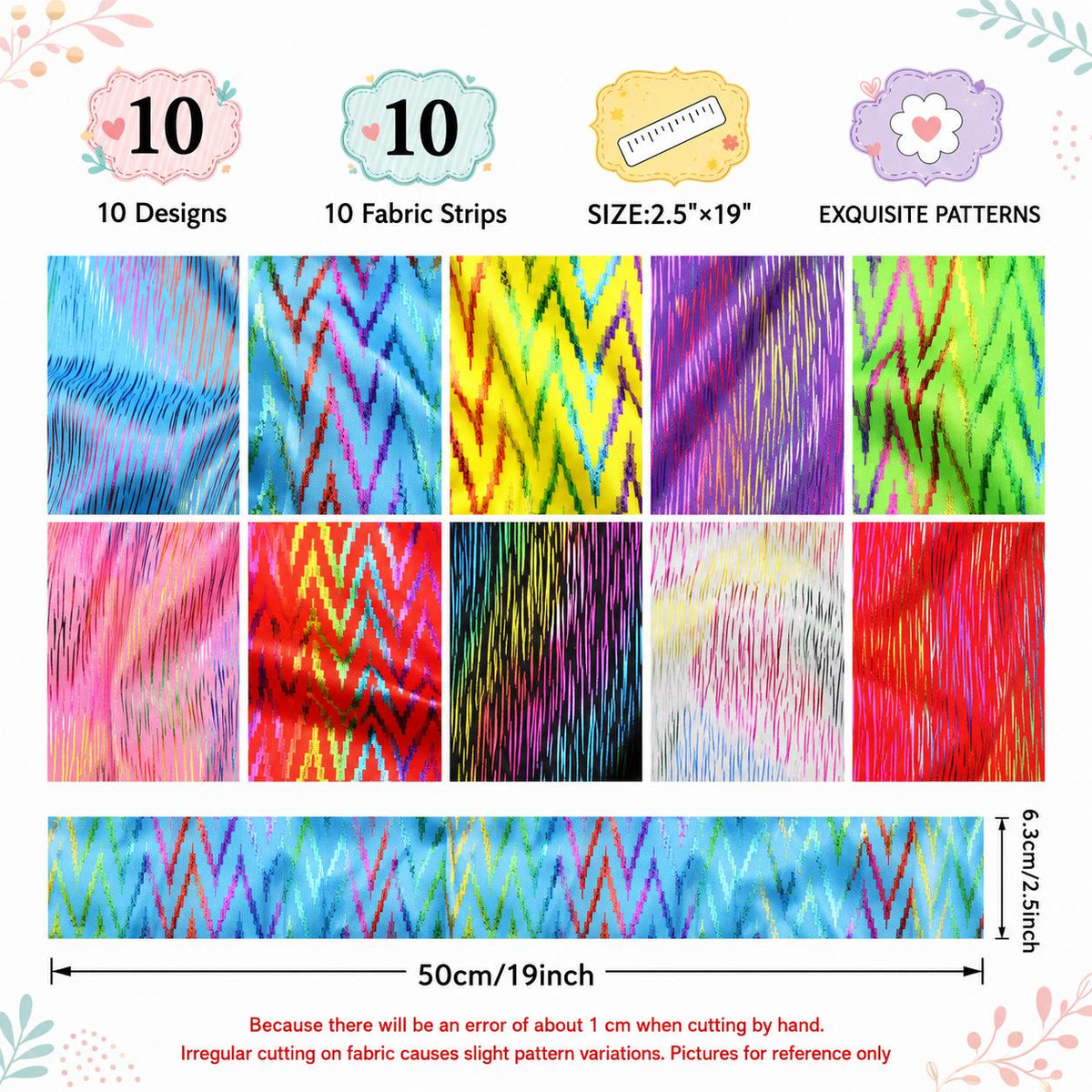 10pcs Vintage Chevron, Zig Zags Pattern Jelly Roll Fabric Strips 2.5X19.7inch Pre-Cut 100% Polyester For Patchwork Quilts, Table Runners, Placemats, Tote Bags, Storage Pouches, Makeup Bags, Coasters, Quilt Blocks & Binding