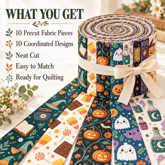 10pcs Vintage Pumpkin Autumn Pattern Jelly Roll Fabric Strips 2.5X19.7inch Pre-Cut 100% Polyester For Patchwork Quilts, Table Runners, Placemats, Tote Bags, Storage Pouches, Makeup Bags, Coasters, Quilt Blocks & Binding