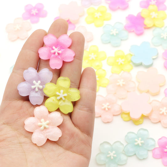 10pcs Glitter Acrylic Resin Cherry Blossom Flower Charms - 3D Cabochons for DIY Phone Cases, Keychains, Fridge Decor & Accessories Mix Color