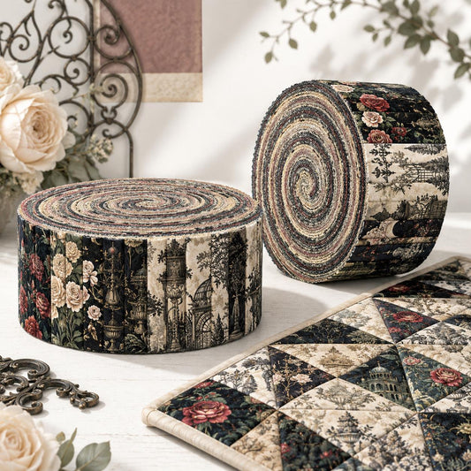 10pcs Vintage House Pavilion Theme Jelly Roll Fabric Strips 2.5X19.7inch Pre-Cut 100% Polyester For Patchwork Quilts, Table Runners, Placemats, Tote Bags, Storage Pouches, Makeup Bags, Coasters, Quilt Blocks & Binding