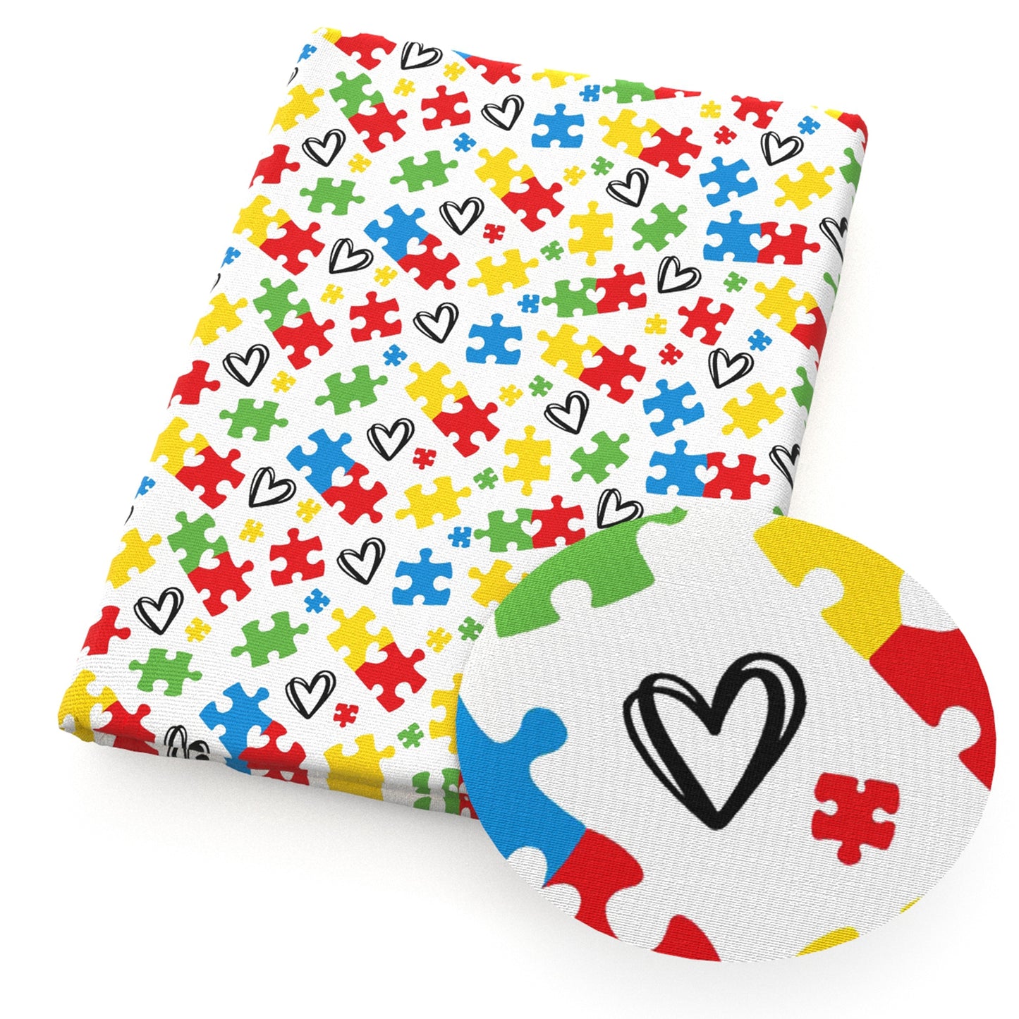 autism awareness heart love puzzle fabric