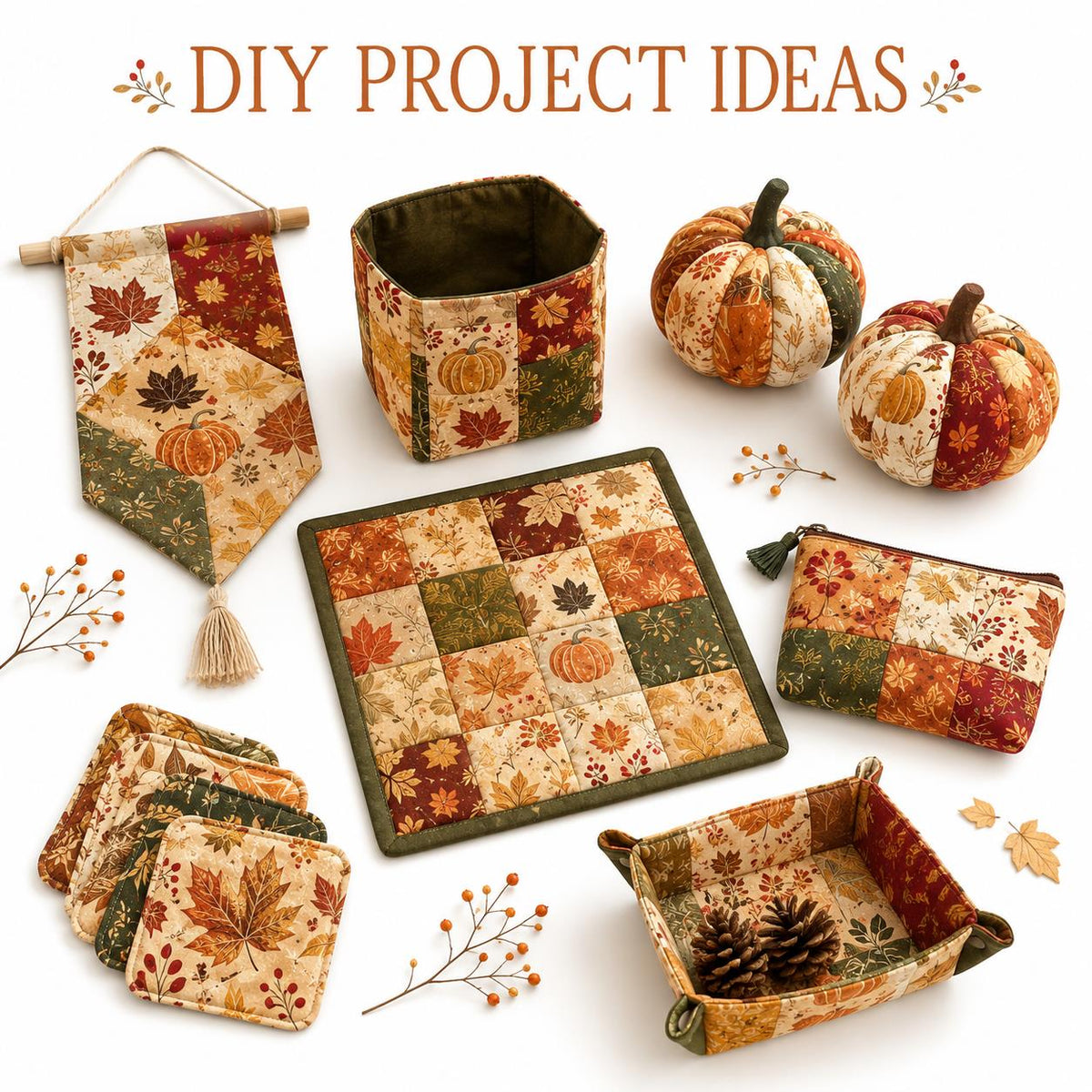 10pcs Charm Pack Set Maple leaf Pumpkin Autumn Vintage Style Pattern Handmade DIY with Rich Color and Texture Elements 100% Polyester Patchwork in 10 Design Styles Suitable for Patchwork DIY Craft Projects DIY Wallet Making Gift Giving Bag Making Mother's