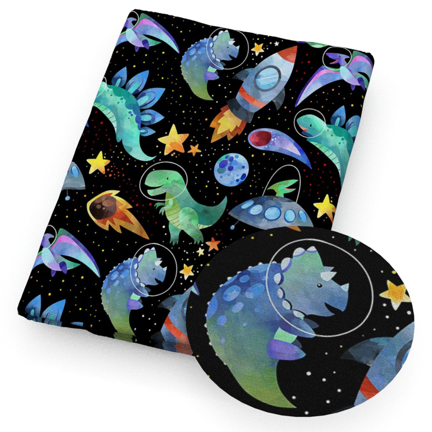 dinosaurs dino rocket ufo spaceship star starfish fabric