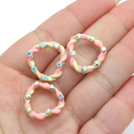 1Pc Rhinestones Hollow heart Beads, Colorful Translucent Large Heart Spacer Beads, DIY Craft Jewelry Making Accessories, For Valentine's Day