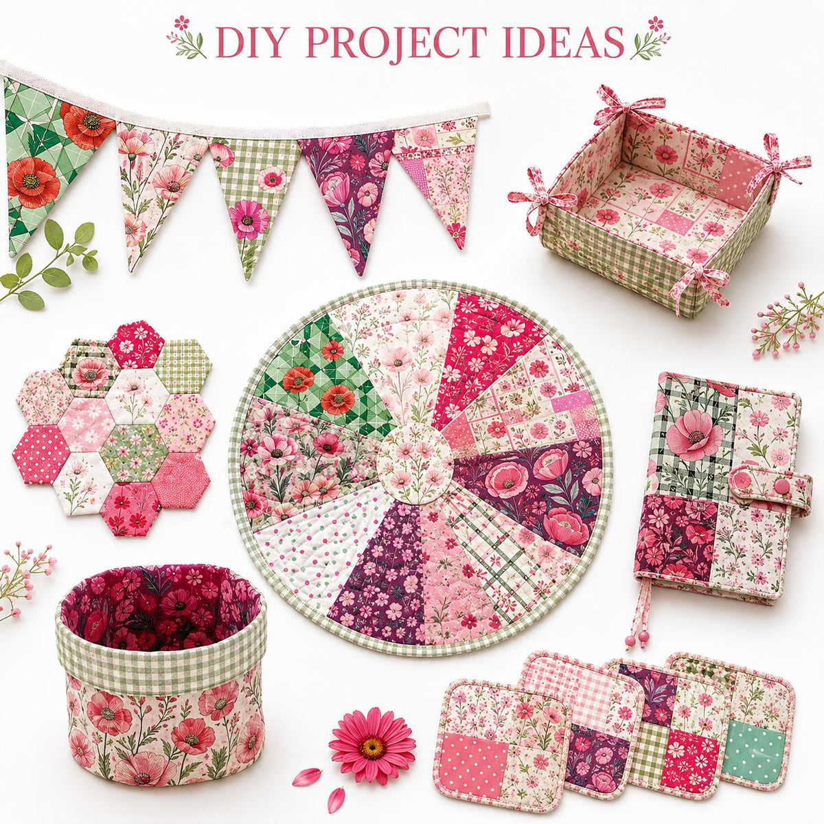 10Pc/Set Flower Series Stripe Dot Fat Quarter Fabric, Pre-Cut Square Fabric Assort, Fabric Set, Craft Fabric, Handmade DIY Patchwork Fabric,Home Quilting Sewing Fabric, Packaging Fabric, Scrapbooking Craft Hobbyist