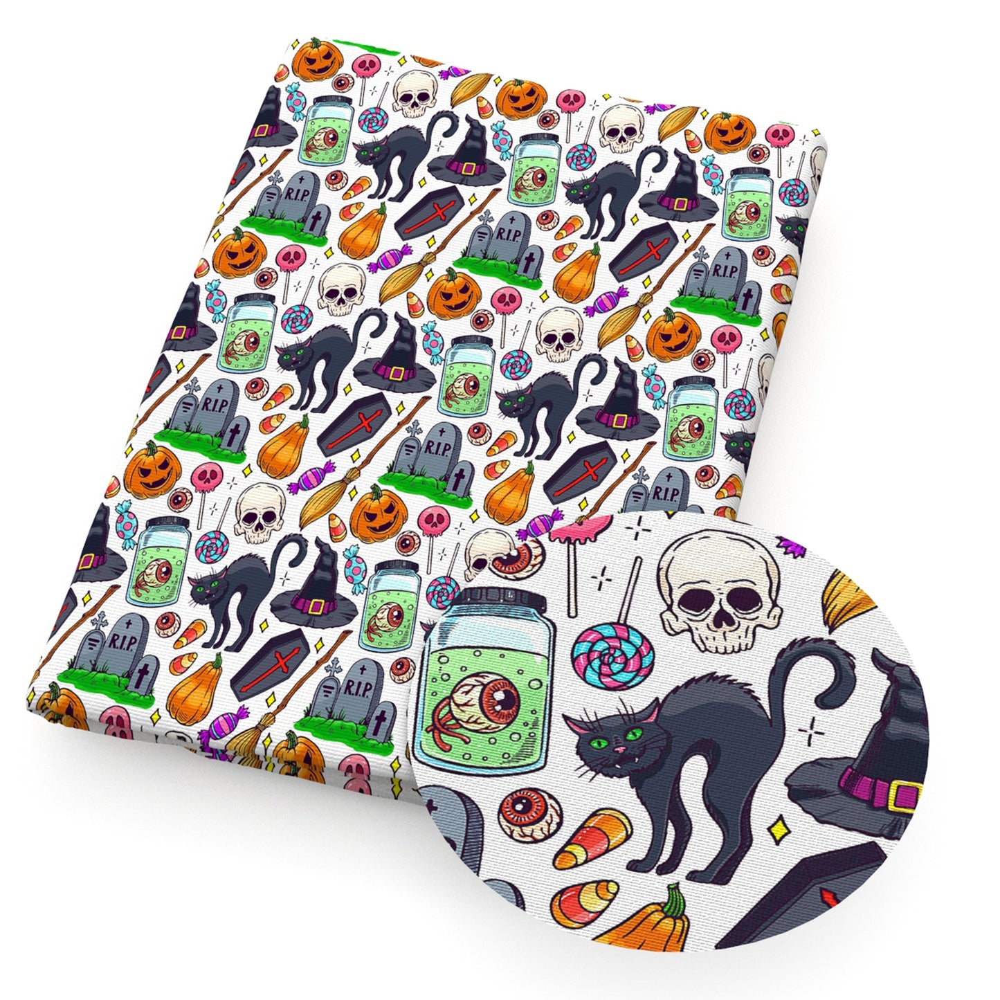 halloween skull ghost skeleton bones pumpkin fabric