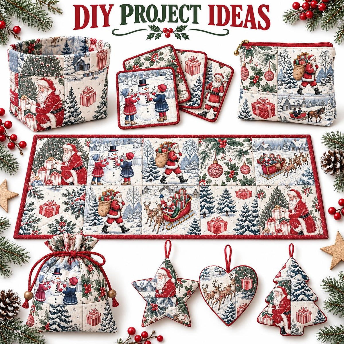 10Pc/Set Christmas Series Deer Tree Santa Claus Holly Gift Fat Quarter Fabric, Pre-Cut Square Fabric Assort, Fabric Set, Craft Fabric, Handmade DIY Patchwork Fabric,Home Quilting Sewing Fabric, Packaging Fabric, Scrapbooking Craft Hobbyist