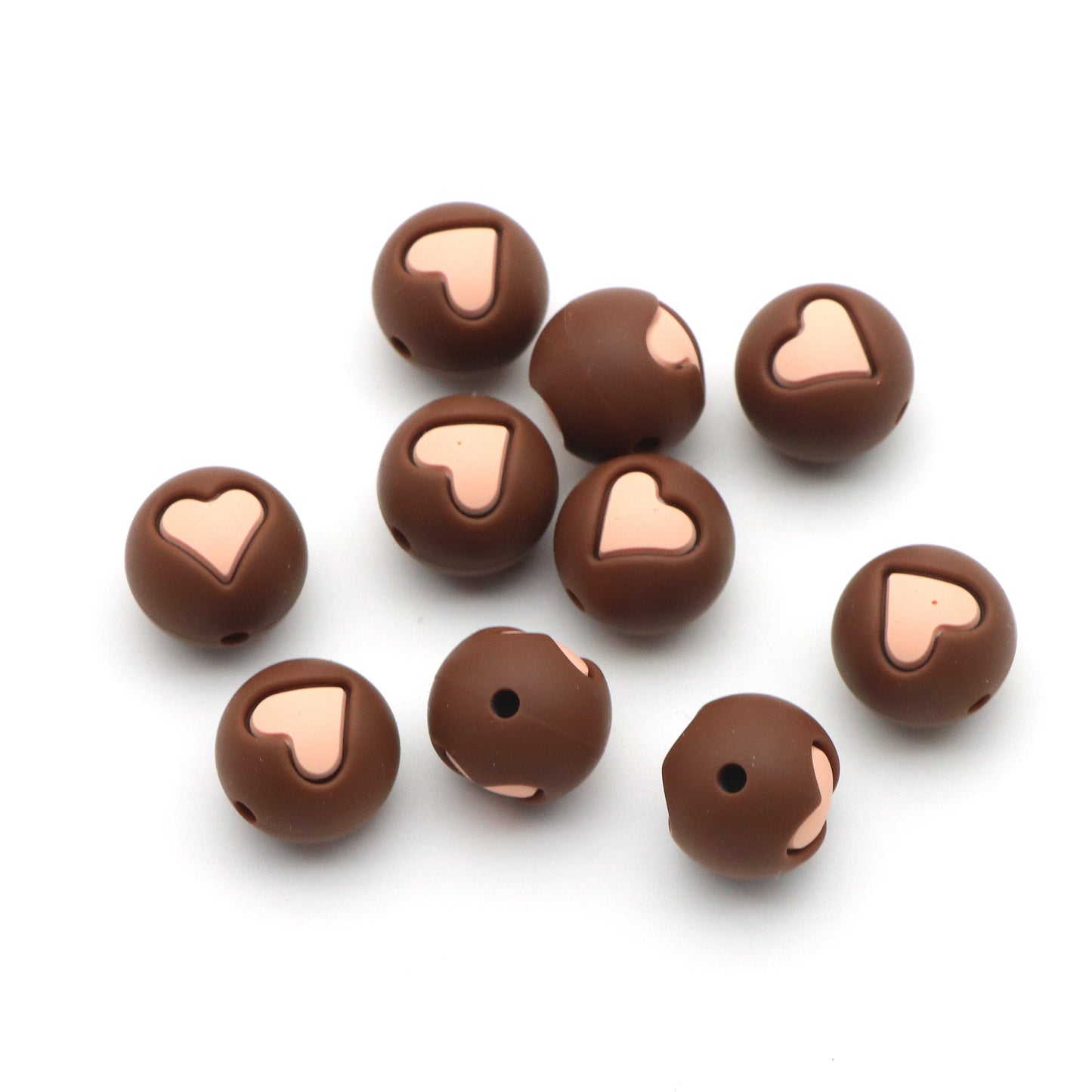 5Pcs 15mm Festive Silicone Beads Love Heart Pattern Round Shaped Focal Beads Loose Spacer Beads for DIY Jewelry Making Accessories DIY Bracelet Necklace Chain Earrings Charm Bangle Decors Craft Pen Supplies