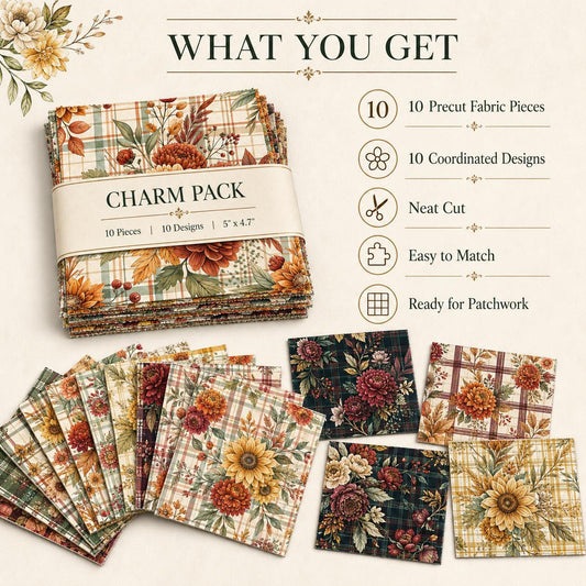 10Pc/Set Autumn Series Flowe Plaid Fat Quarter Fabric, Pre-Cut Square Fabric Assort, Fabric Set, Craft Fabric, Handmade DIY Patchwork Fabric,Home Quilting Sewing Fabric, Packaging Fabric, Scrapbooking Craft Hobbyist
