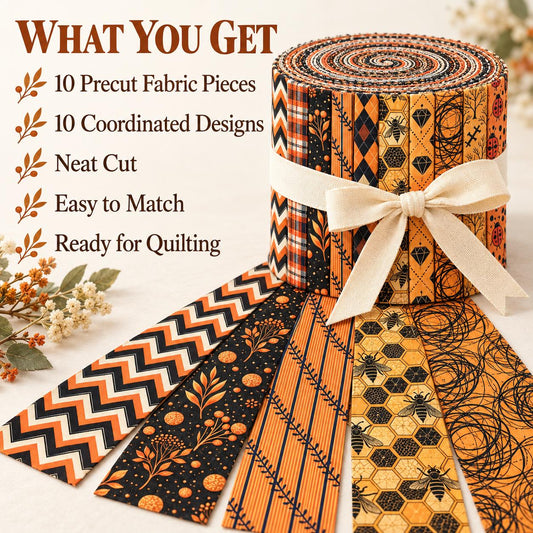 10pcs Vintage Floral Plaid Ladybug Autumn Theme Jelly Roll Fabric Strips 2.5X19.7inch Pre-Cut 100% Polyester For Patchwork Quilts, Table Runners, Placemats, Tote Bags, Storage Pouches, Makeup Bags, Coasters, Quilt Blocks & Binding