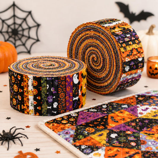 10pcs Vintage Pumpkin Spider Cat Halloween Theme Jelly Roll Fabric Strips 2.5X19.7inch Pre-Cut 100% Cotton For Patchwork Quilts, Table Runners, Placemats, Tote Bags, Storage Pouches, Makeup Bags, Quilt Blocks & Binding
