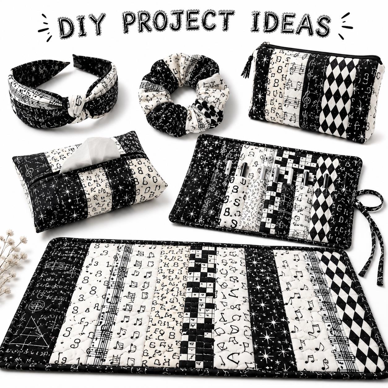 10Pc/Set, Making 10 Images 1pc Each, Each Size: 6.3*50cm Back to School White and Black Series Sliced Fabric Set Style Combination, Polyester Jelly Roll Fabric Strips, Pre-Cut Quilting Squares, For Quilting DIY, Handicrafts And Sewing, Blankets, Rugs