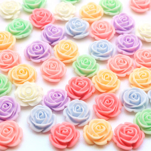 10Pcs/pack Mixed Colors Rose Flower Shaped 3D Acrylic Resin Cabochon Charms Ornament DIY Creative Phone Shell Case Keychain Fridge Patches Decors Accessories