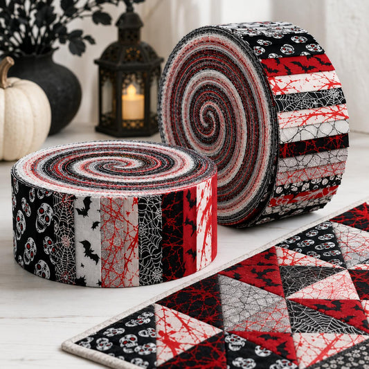 10pcs Vintage Skull Blood Halloween Theme Jelly Roll Fabric Strips 2.5X19.7inch Pre-Cut 100% Polyester For Patchwork Quilts, Table Runners, Placemats, Tote Bags, Storage Pouches, Makeup Bags, Coasters, Quilt Blocks & Binding