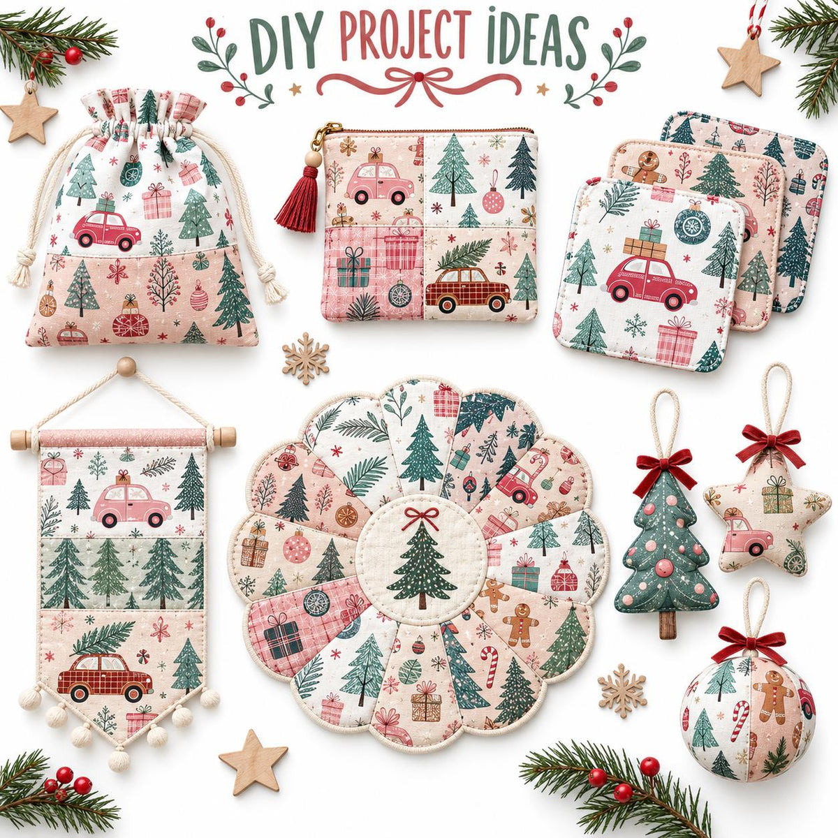 10Pc/Set Christmas Series Star Car Tree Gift Crutch Fat Quarter Fabric, Pre-Cut Square Fabric Assort, Fabric Set, Craft Fabric, Handmade DIY Patchwork Fabric,Home Quilting Sewing Fabric, Packaging Fabric, Scrapbooking Craft Hobbyist
