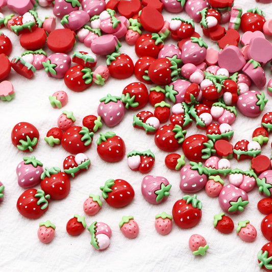 10Pcs Miniature Resin Fruits Strawberry Shaped Acrylic Charms Beads,Random Pattern 3D Flatback Resin Cabochons for DIY Jewelry Making, Earrings, Bracelets, Keychains & Crafts - Perfect for Phone Cases, Water Bottles & Hair Accessories