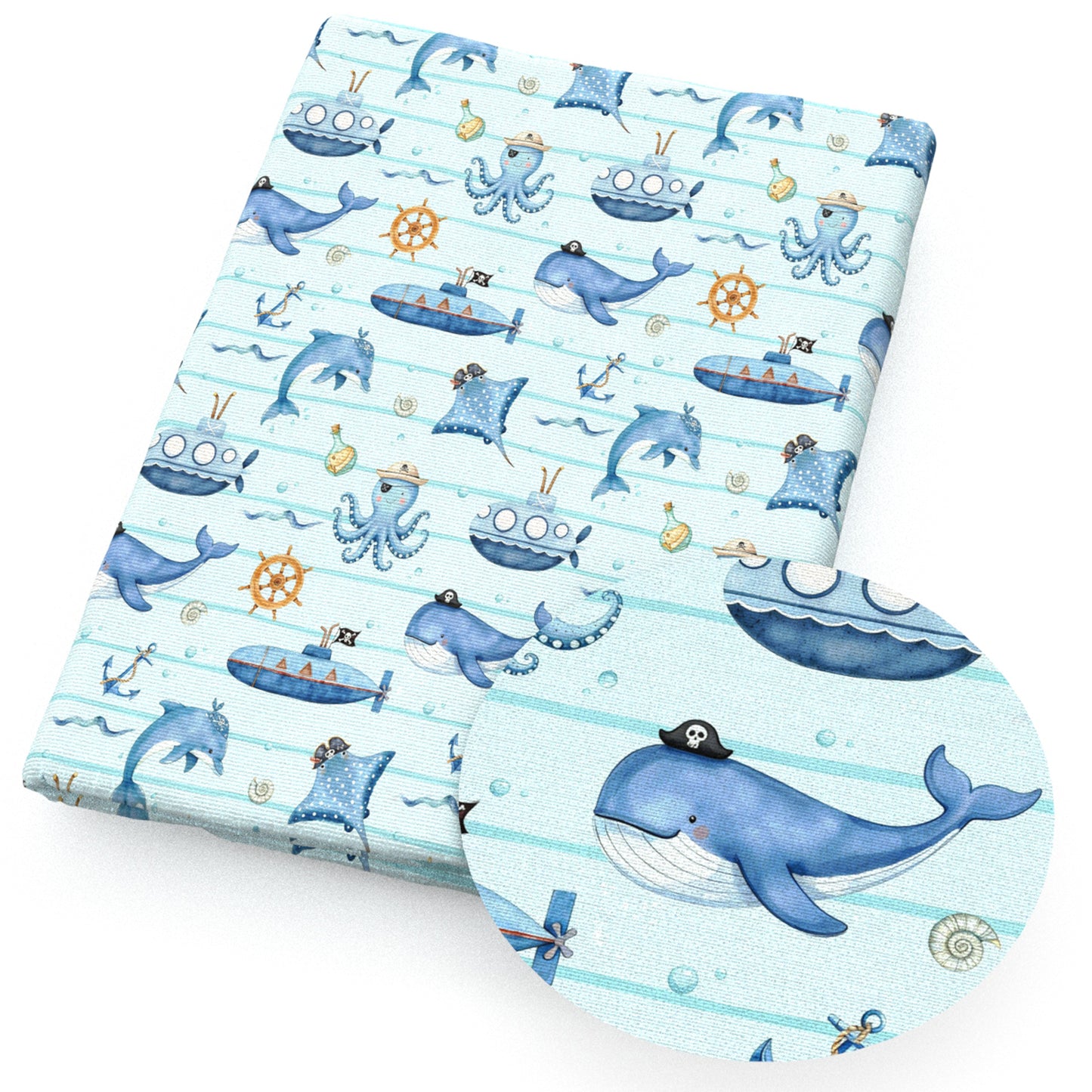 the whale dolphin octopus sailor anchor ship ocean series fabric