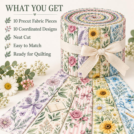 10pcs Vintage Floral Pattern Jelly Roll Fabric Strips 2.5X19.7inch Pre-Cut 100% Polyester For Patchwork Quilts, Table Runners, Placemats, Tote Bags, Storage Pouches, Makeup Bags, Coasters, Quilt Blocks & Binding