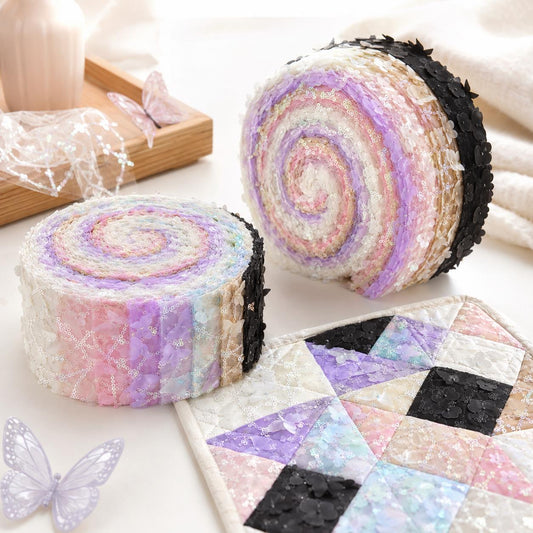 10Pc/Set, Making 10 Images 1pc Each, Each Size: 6.3*50cm Floral Butterfly Mesh Gauze Lace Series Sliced Fabric Set Style Combination, Polyester Jelly Roll Fabric Strips, Pre-Cut Quilting Squares, For Quilting DIY, Handicrafts And Sewing, Blankets, Rugs, I