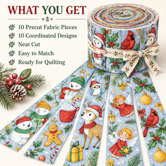 10pcs Vintage Snowman Penguin Christmas Theme Jelly Roll Fabric Strips 2.5X19.7inch Pre-Cut 100% Polyester For Patchwork Quilts, Table Runners, Placemats, Tote Bags, Storage Pouches, Makeup Bags, Coasters, Quilt Blocks & Binding