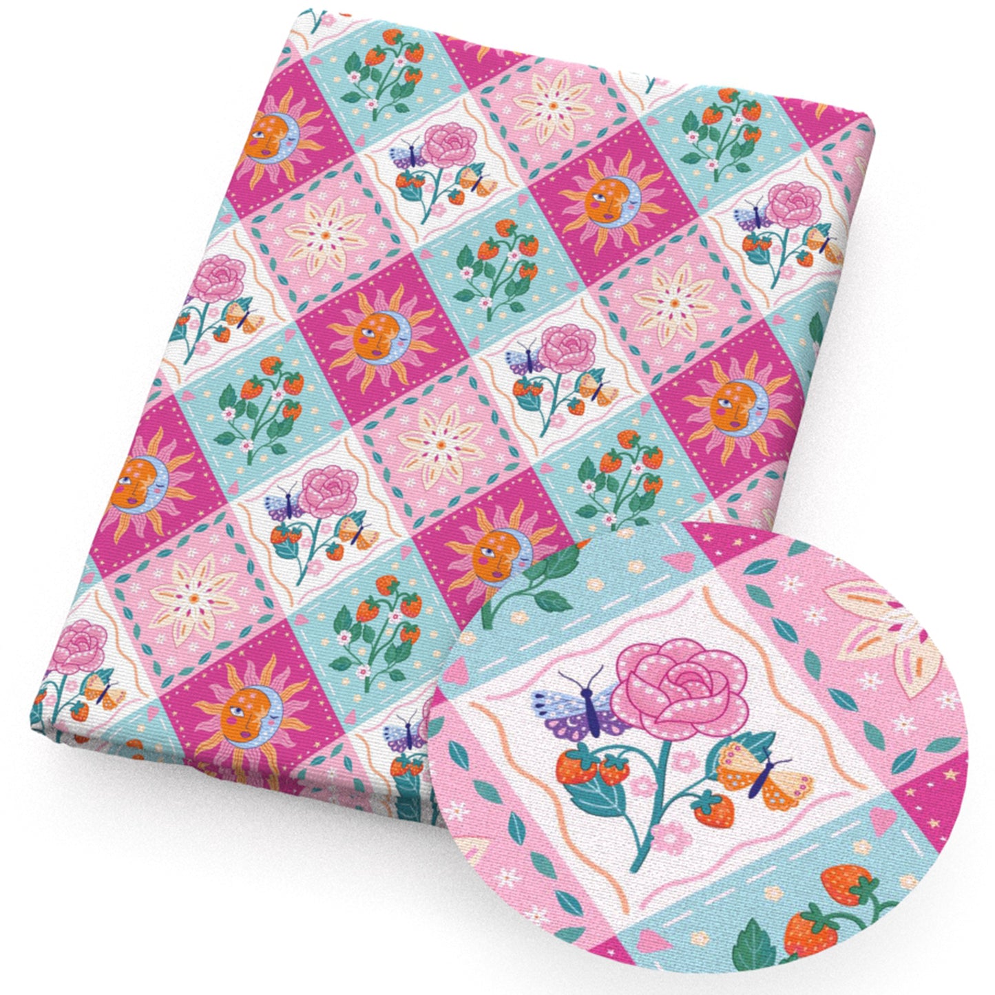 plaid grid moon strawberry butterfly fabric
