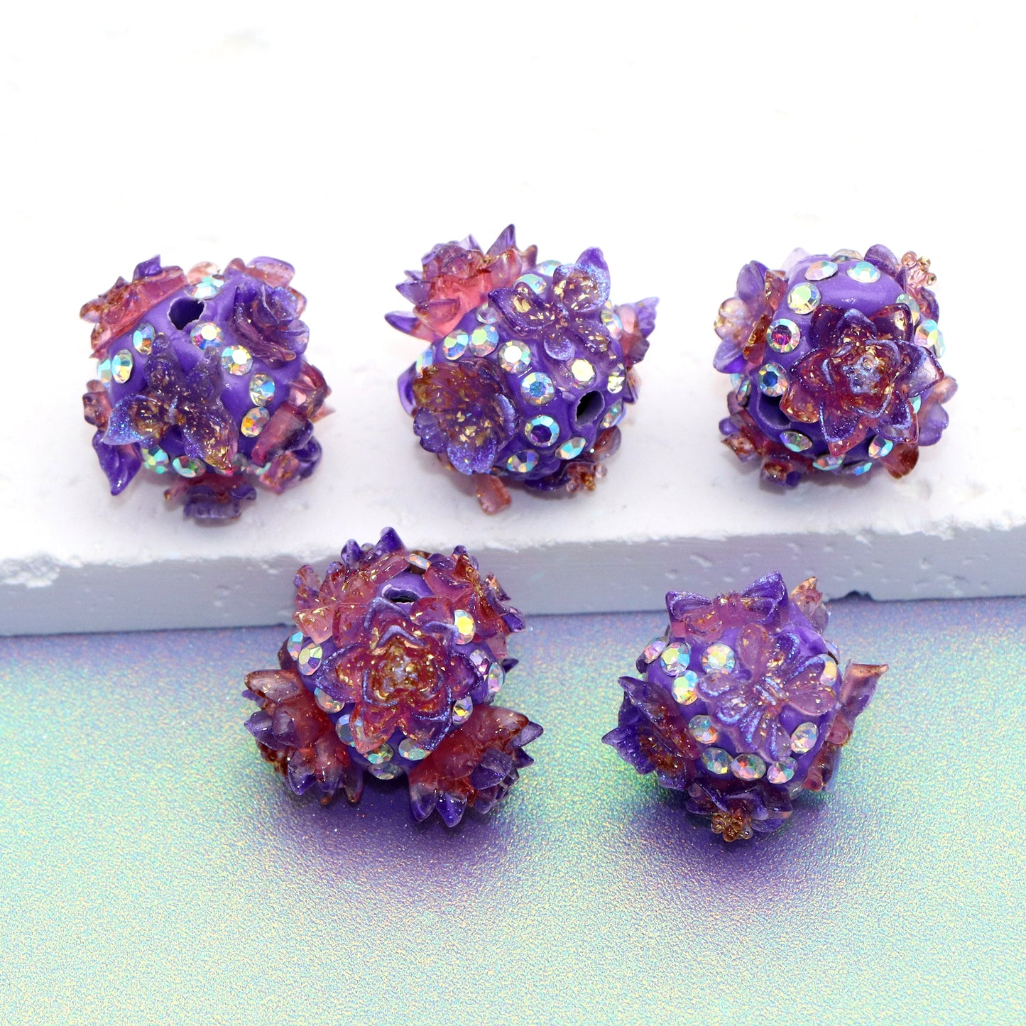 1Pc Blossom Flowers Shaped Polymer Clay Beads Loose Spacer Acrylic Beads with Hole for Jewelry Making DIY Bracelet Necklace Chain Earrings Charm Bangle Decors Craft Supplies