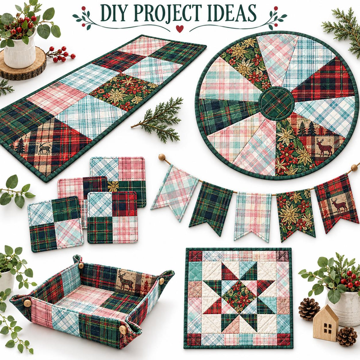 10Pc/Set Christmas Plaid Series Tree Deer Deer Fat Quarter Fabric, Pre-Cut Square Fabric Assort, Fabric Set, Craft Fabric, Handmade DIY Patchwork Fabric,Home Quilting Sewing Fabric, Packaging Fabric, Scrapbooking Craft Hobbyist