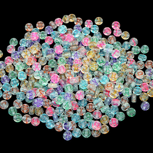 100pcs 7mm Clear Acrylic Letter Beads Glitter Transparent Alphabet Loose Beads For DIY Handmade Bracelets Necklaces, Jewelry Making Craft Supplies