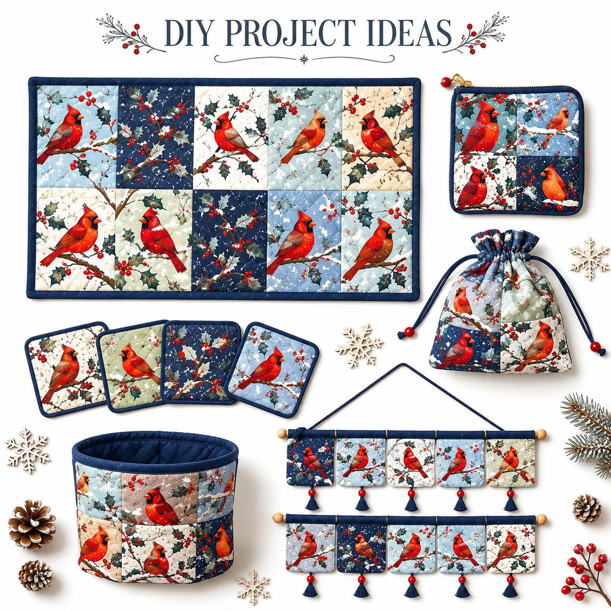 10Pc/Set Christmas Series Northern Cardinal Holly Fat Quarter Fabric, Pre-Cut Square Fabric Assort, Fabric Set, Craft Fabric, Handmade DIY Patchwork Fabric,Home Quilting Sewing Fabric, Packaging Fabric, Scrapbooking Craft Hobbyist