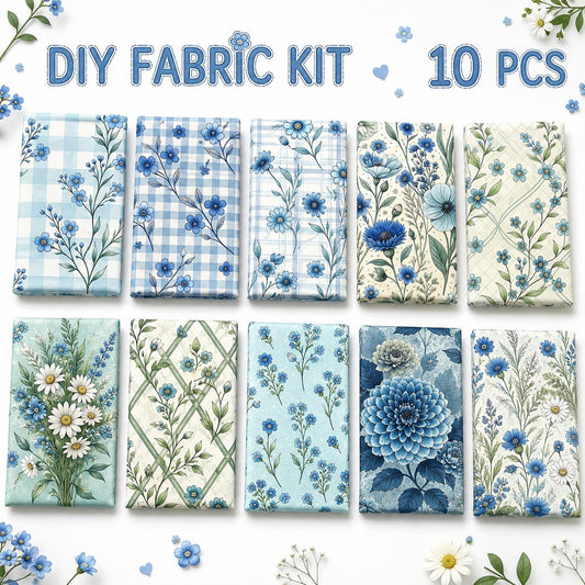 10Pc/Set Flower Blue Series Fat Quarter Fabric, Pre-Cut Square Fabric Assort, Fabric Set, Craft Fabric, Handmade DIY Patchwork Fabric,Home Quilting Sewing Fabric, Packaging Fabric, Scrapbooking Craft Hobbyist