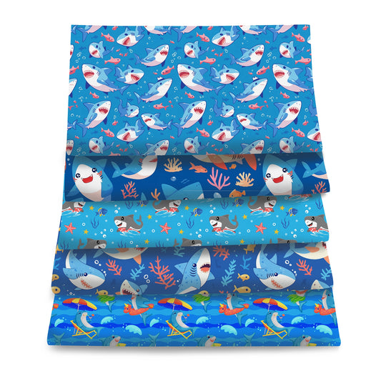 1pc shark ocean Series Pattern Quilting Fabric-17.7x19.68inch(45x50cm) Polyester Craft Fabrics DIY Handmade Projects Doll Clothes Fabric Precut For Patchwork Craft(108gsm)