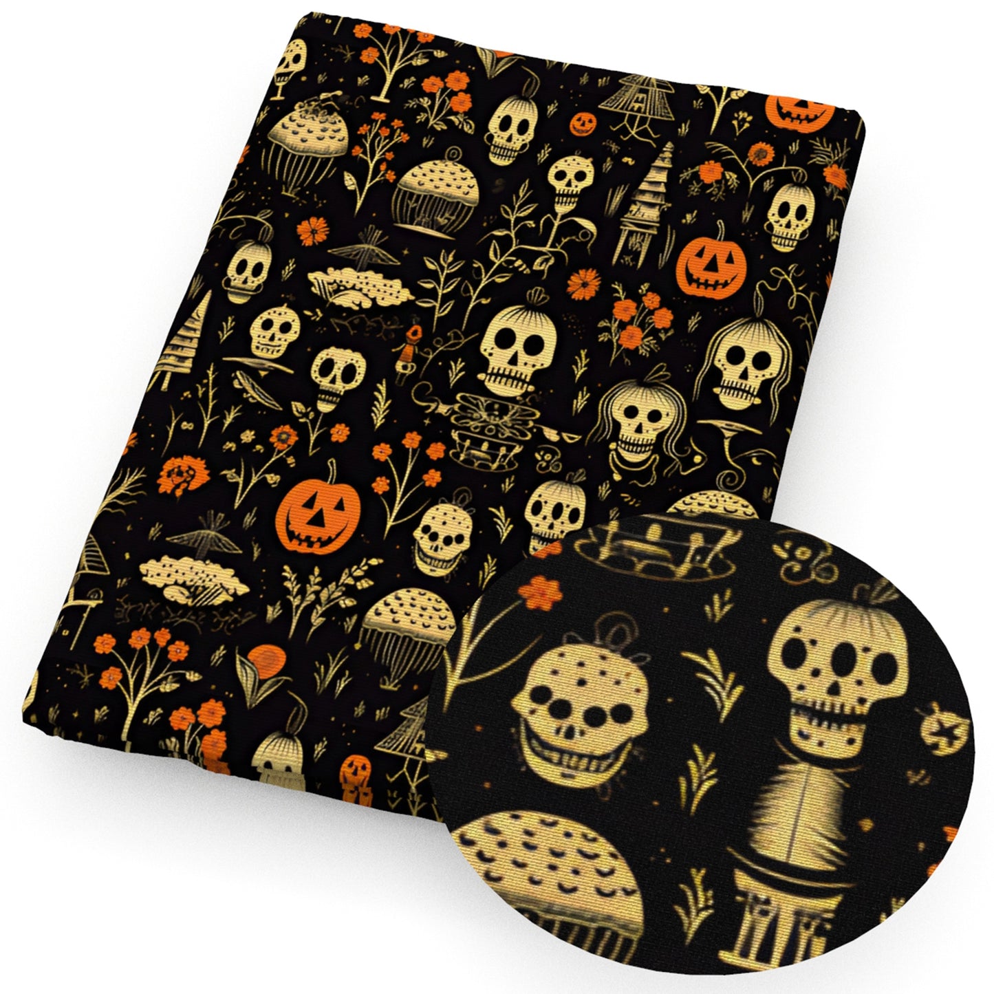 pumpkin halloween skull ghost skeleton bones fabric