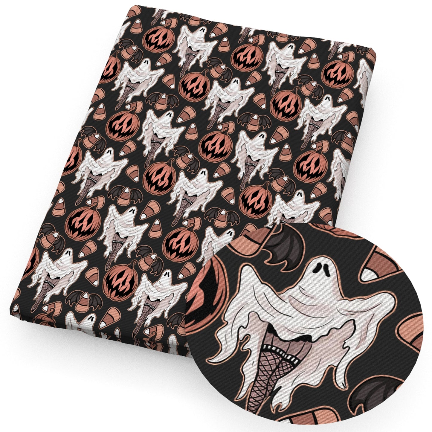 halloween pumpkin skull ghost skeleton bones fabric