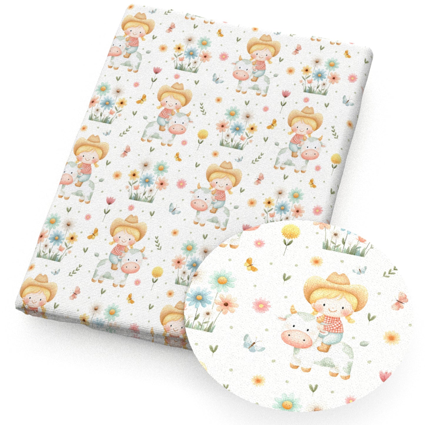 girl cow flowerfloral fabric